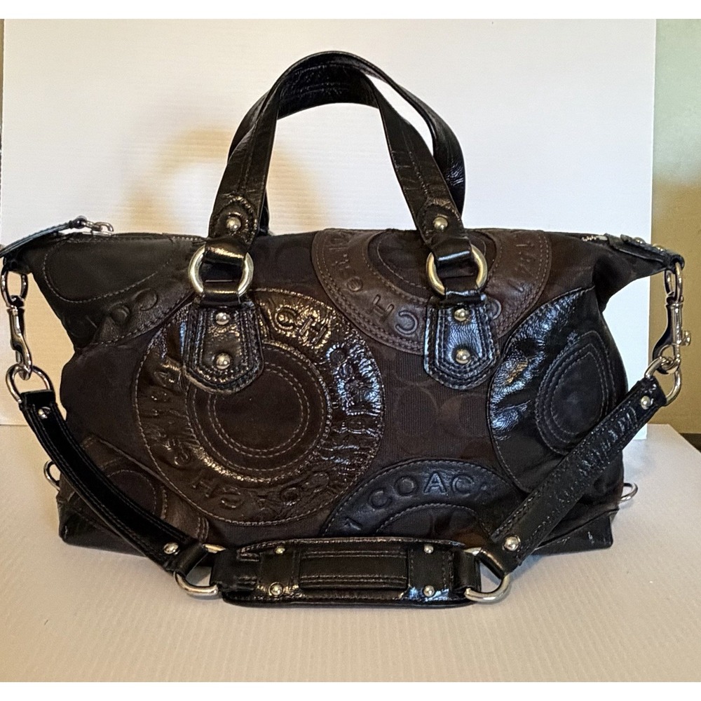 Coach East West Patchwork Ashley Satchel Bag Purse Medium Brown Black F15474 Y2K
